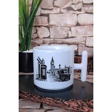 Siyah London City Baskılı T Kulplu Latte Fincanı Kupa Bardak