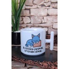 Iç Istemem Çalışmak Sevimli Kedi Baskılı Eğlenceli Komik Hediye T Kulplu Latte Fincanı Kupa Bardak