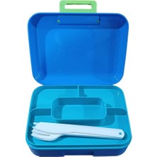 Beslenme Kutusu Çift Katlı Alt Hazne Iki Bölmeli Yemek Saklama Kabı Çatal Kaşık Bıçak Set Mavi