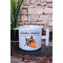 Nolmuş? Meraklı Kedi Baskılı Eğlenceli Hediye T Kulplu Latte Fincanı Kupa Bardak