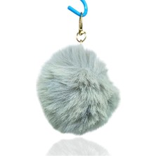 Peluş Ponpon Anahtarlık Gri