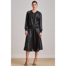 Bomber Siyah Brodeli Ceket