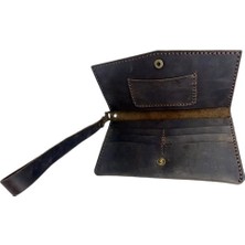 Kahverengi El Yapımı Hakiki Crazy Deri Telefon Bölmeli Cüzdan