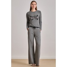 Düz Kesim Gri Örme Bluz