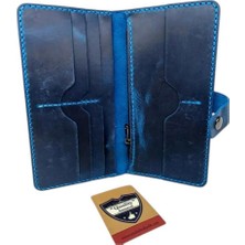 Turkuaz El Yapımı Hakiki Deri Telefon Kılıflı Cüzdan