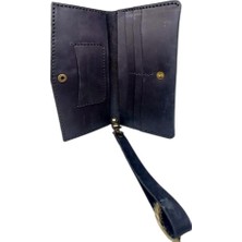 El Yapımı Telefon Bölmeli Hakiki Crazy Deri Cüzdan Siyah