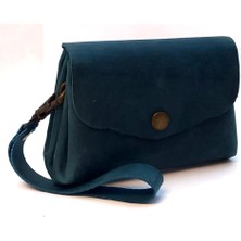 El Yapımı Hakiki Crazy Deri Kadın Cüzdanı Turkuaz