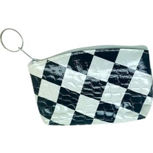 Bozuk Para Cüzdanı Anahtarlık Desenli Siyah Beyaz