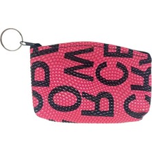 Bozuk Para Cüzdanı Anahtarlık Yazılı Desenli Pembe Renk