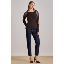 Reglan Kollu Kahverengi Örme Bluz