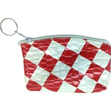 Bozuk Para Cüzdanı Anahtarlık Desenli Kırmızı Beyaz