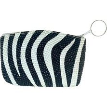 Bozuk Para Cüzdanı Anahtarlık Zebra Desenli Siyah Renk