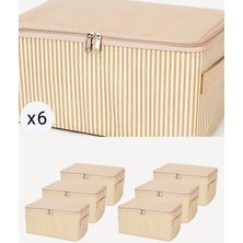 6'lı Bej Küçük Boy Çizgili Bavul Iç Organizer Seti 30X20X15 cm