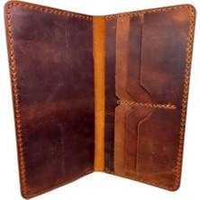 El Yapımı Telefon Bölmeli Hakiki Crazy Deri Cüzdan Kiremit Rengi