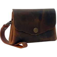 El Yapımı Hakiki Crazy Deri Kadın Cüzdanı Taba