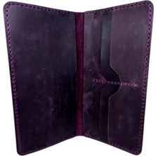 El Yapımı Telefon Bölmeli Hakiki Crazy Deri Cüzdan Mor