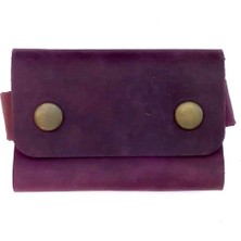 El Yapımı Hakiki Crazy Deri Kartlık Mor