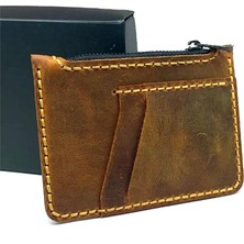 El Yapımı Hakiki Crazy Deri  Kartlık Kahverengi