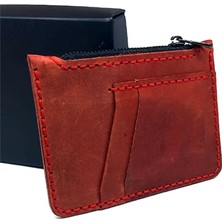 El Yapımı Hakiki Crazy Deri  Kartlık Kırmızı