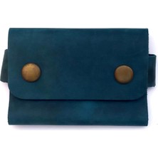 El Yapımı Hakiki Crazy Deri Kartlık Turkuaz