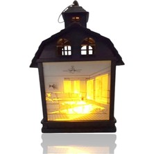 Ev Manzaralı Dekoratif Işıklı LED Gece Lambası Siyah