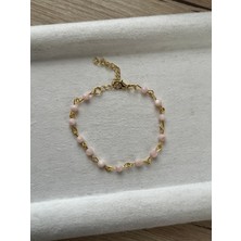 Pel Design Minimal Pembe Sedef Taşı Altın Kaplama Bileklik