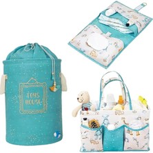 Mavi 3'lü Bebek Bakım Seti: Çanta, Alt Bakım ve Çocuk Oyuncak Sepeti