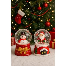 2 LED Işıklı Mini Kar Küresi 6,5 cm Noel Baba & Kardan Adam Dekoratif Biblo Şirin Tasarım