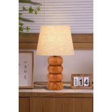 Rika Masif Ahşap Ayaklı Keten Kumaş Başlık Abajur Dekoratif Masa Lambası