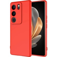 HANPORIUM Vivo V29 Pro Uyumlu Silikon Kılıf - Kamera Korumalı Esnek Pastel Renk Kapak - Kırmızı