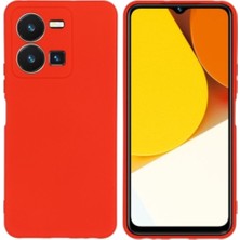 Vivo Y35 Uyumlu Silikon Kılıf - Kamera Korumalı Esnek Pastel Renk Kapak - Kırmızı