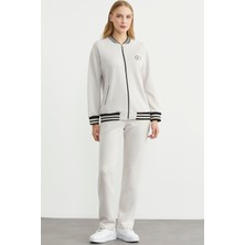 Şerit Detaylı Scuba Eşofman Takım - Taş