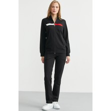 Dik Yaka Fermuarlı Eşofman Takım - Siyah