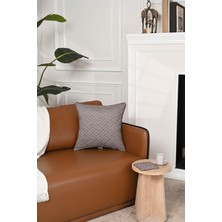 Geometrik Kahverengi Blok Desenli Deri Fitilli Kadife Kırlent Kılıfı 43X43CM