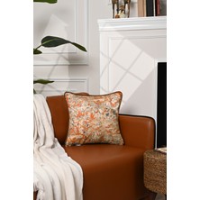 Uzakdoğu Geleneksel Desenli Deri Fitilli Kadife Kırlent Kılıfı 43X43CM