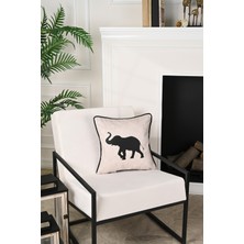 Fil Tasarım Deri Aplike Kadife Kırlent Kılıfı 43X43CM