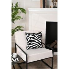 Zebra Desenli Deri Fitilli Kadife Kırlent Kılıfı 43X43CM