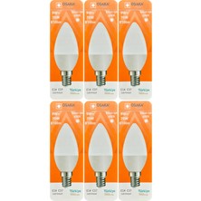 (6 adet) Osaka 9W (70W) Beyaz Işık (6500K) E14 Duylu (Ince Duy) LED Mum Ampul
