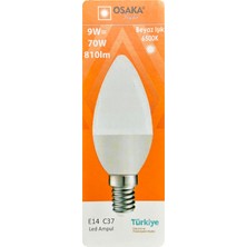 (1 adet) Osaka 9W (70W) Beyaz Işık (6500K) E14 Duylu (Ince Duy) LED Mum Ampul