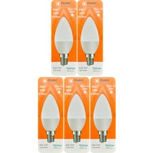 (5 adet) Osaka 9W (70W) Beyaz Işık (6500K) E14 Duylu (Ince Duy) LED Mum Ampul
