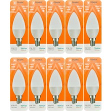 (10 adet) Osaka 9W (70W) Beyaz Işık (6500K) E14 Duylu (Ince Duy) LED Mum Ampul
