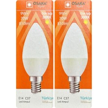 (2 adet) Osaka 9W (70W) Sarı Işık (3000K) E14 Duylu (Ince Duy) LED Mum Ampul