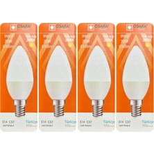 (4 adet) Osaka 9W (70W) Sarı Işık (3000K) E14 Duylu (Ince Duy) LED Mum Ampul