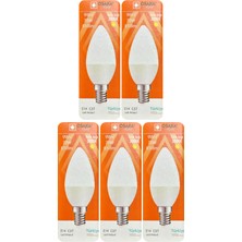 (5 adet) Osaka 9W (70W) Sarı Işık (3000K) E14 Duylu (Ince Duy) LED Mum Ampul