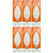 (6 adet) Osaka 9W (70W) Sarı Işık (3000K) E14 Duylu (Ince Duy) LED Mum Ampul