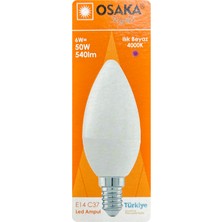 (1 adet) Osaka 6W (50W) Günışığı (4000K) E14 Duylu (Ince Duy) LED Mum Ampul