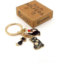 Kara Kediler Kalp ve Inci Top Sallantılı Metal Anahtarlık Çanta Süsü Charm KC388