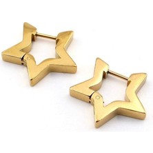 Yıldız Geometrik Stil Sarı Çelik Uniseks Kadın Erkek Halka Küpe ER132