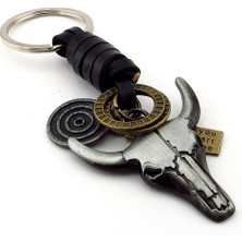 Buffalo Boya Kafatası Boynuz Deri Metal Anhatarlık KC346