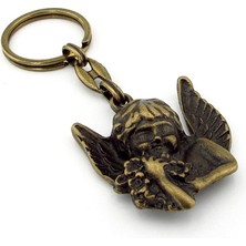 Melek Çocuk Figürü Antik Sarı Eskitme Bronz Metal Anahtarlık KC254